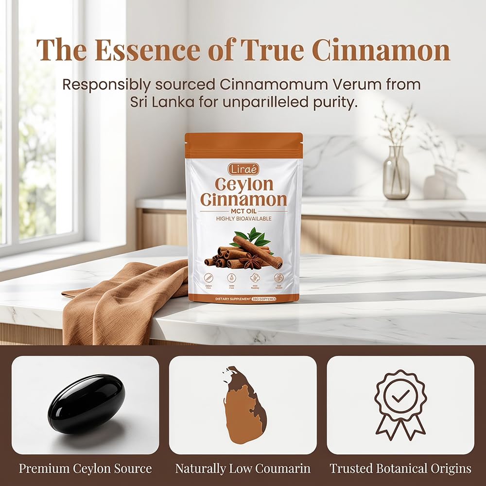 LIRAE Ceylon Cinnamon Softgels with MCT Oil, True Ceylon Cinnamon 12:1 Extract, Highly Bioavailable Herbal Extract, Non-GMO, Gluten Free, 300 Softgels(1pcs) — Amazon image 3