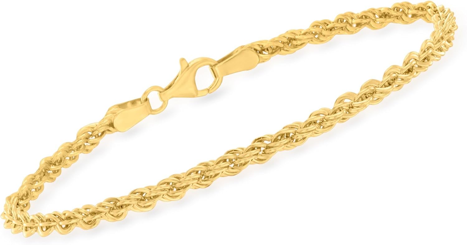 Ross-Simons 3mm 18kt Gold Over Sterling Rope-Chain Bracelet