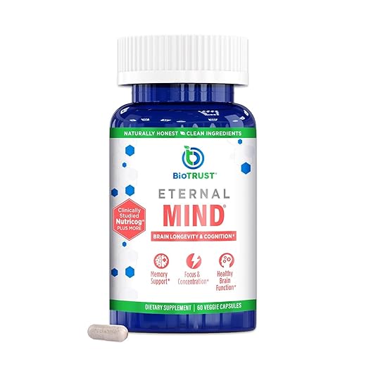 BioTrust Eternal Mind Brain Supplements for Memory & Focus - Sharpen Mental Agility, Recall & Concentration with Age - Clinically Studied Supplement for Longevity & Cognition - 30 Servings