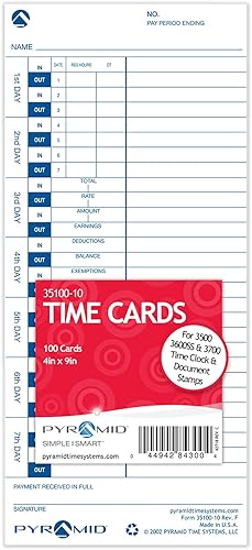 Miniatura 17 de Pyramid Time Systems - Tarjetas de tiempo recicladas al 30% (35100-10MB) para modelos piramidales 3500, 3500SS, 3600SS y 3700 reloj de tiempo
