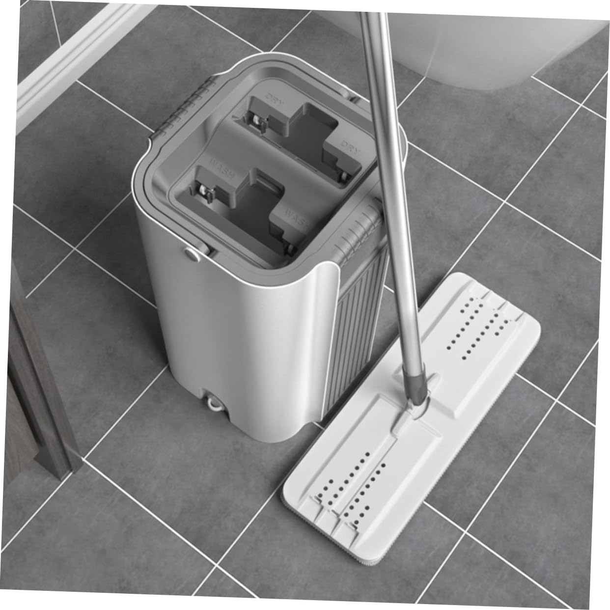 Trapeador de Microfibra Cubo de Acero Inoxidable Plata | Portátil Asa Integrada, Base Antideslizante, para Suelo y Sala Limpia, Formato Práctico