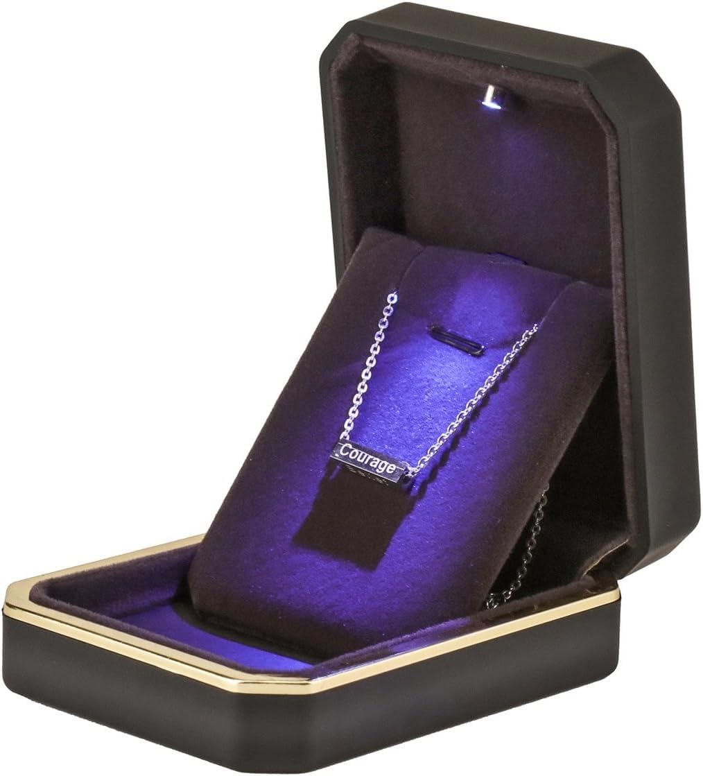 Scatola Regalo per Gioielli a LED, Elegante Scatola in Velluto per Collana, Ciondolo, Braccialetto con Luce a LED per Esposizione di Gioielli, Matrimonio, Fidanzamento, San Valentino, Nero.