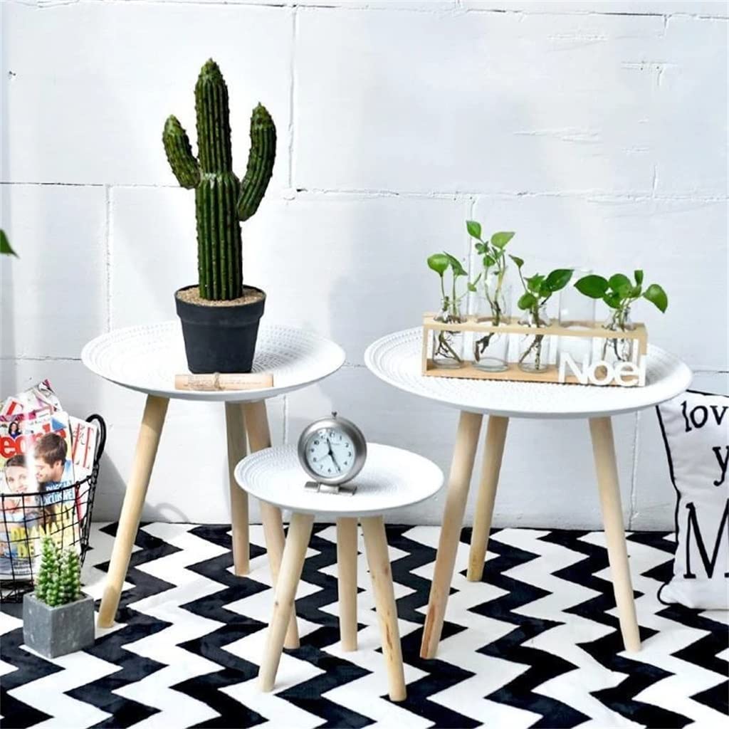Mesa de Centro Redonda nórdica de Madera, Mesa Auxiliar para sofá, Mesa de té, Fruta, Aperitivos, Bandeja para Servir Platos, Escritorio pequeño para Sala de Estar (A)