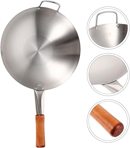 Miniatura 2 de Utensilios de cocina de acero inoxidable Wok Sartén Stir Sartén china Pow Wok Sartén de cocina Sartén de fondo redondo con mango de madera para