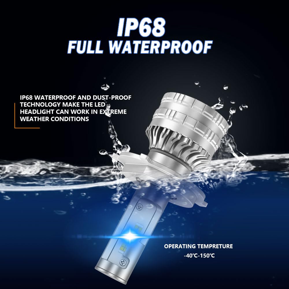 Lampadina per faro a LED per auto, 80 W 12000 lm, kit di conversione del faro LED per veicolo, lampadina super luminosa, 6000 K, bianco, plug and play, confezione da 2 (H4)