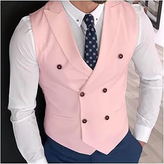 AHUFGN Chaleco Hombre Chaleco for Hombre, Color Rosa Liso, con Doble botón y Solapa, Informal, de Negocios(Pink,XXXL)