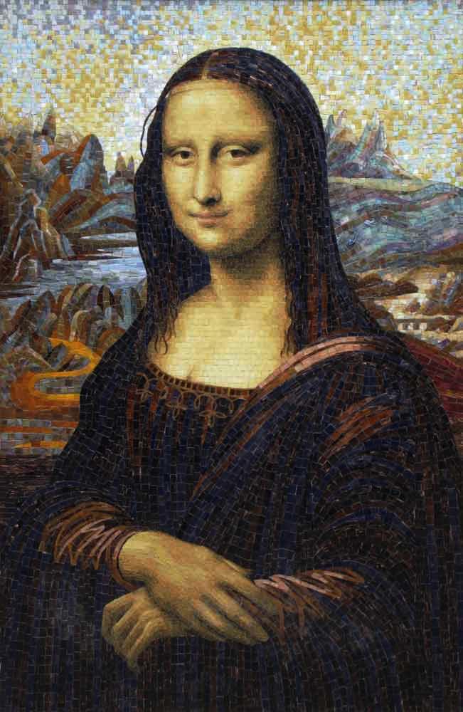 Handmade Mona Lisa Glass Mosaic Wall Art, Renaissance Portrait Tile Mosaic Tile mural, Hand-Cut Classical Wall Décor