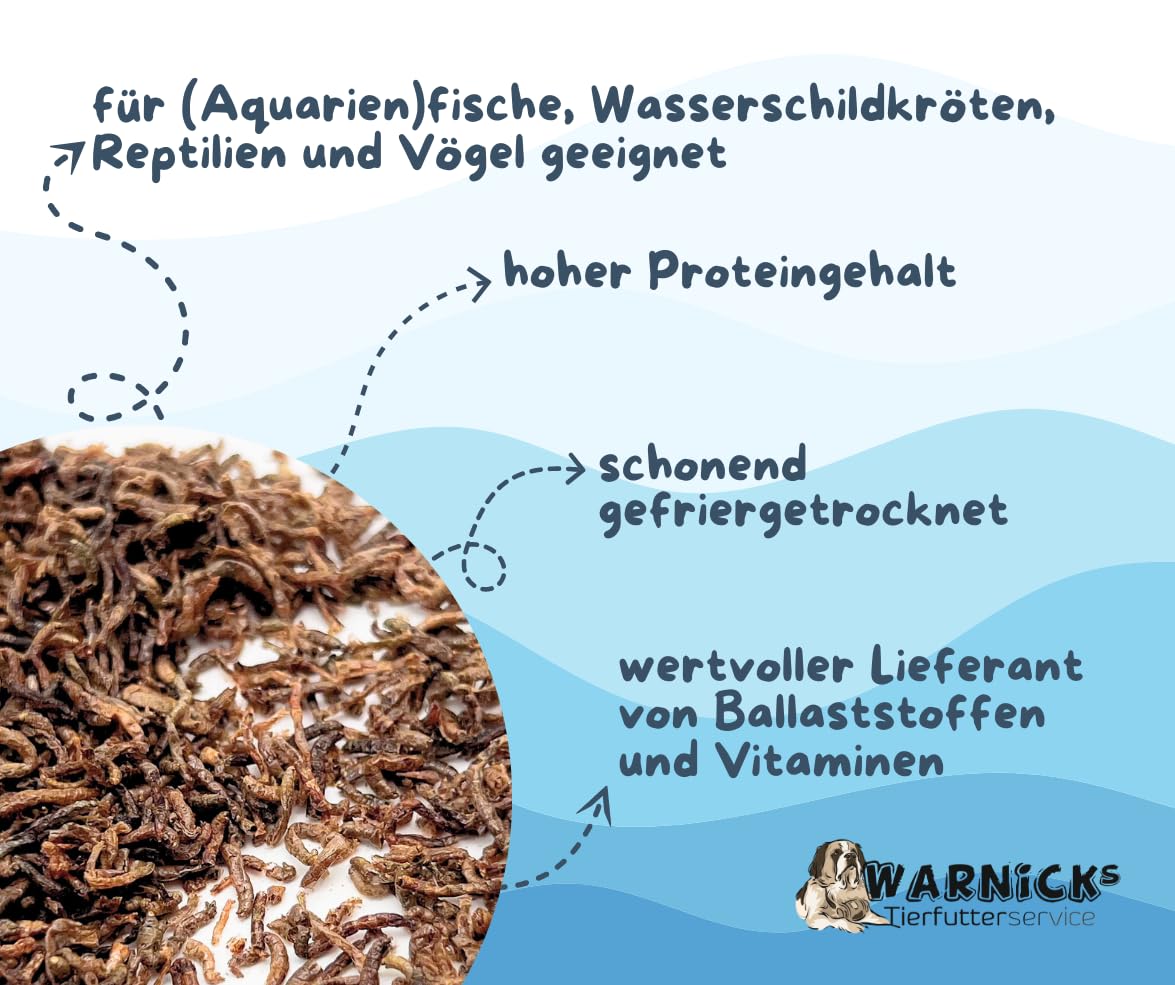 Warnick's Naturhäppchen Mückenlarven Bloodworms getrocknet - 3 Liter | Proteinreiches Naturfutter für Zierfische, Koi & Wasserschildkröten - Naturbelassen & ohne Zusätze - Bloodworms