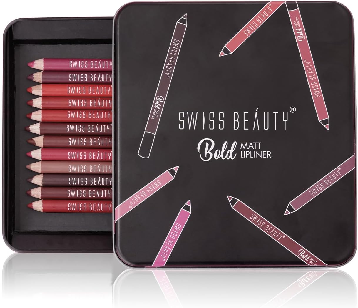 Swiss Beauty Bold Matt Lip Liner | Set of 12 | Long-lasting |Matte Finish | Non-drying, 19.2gm