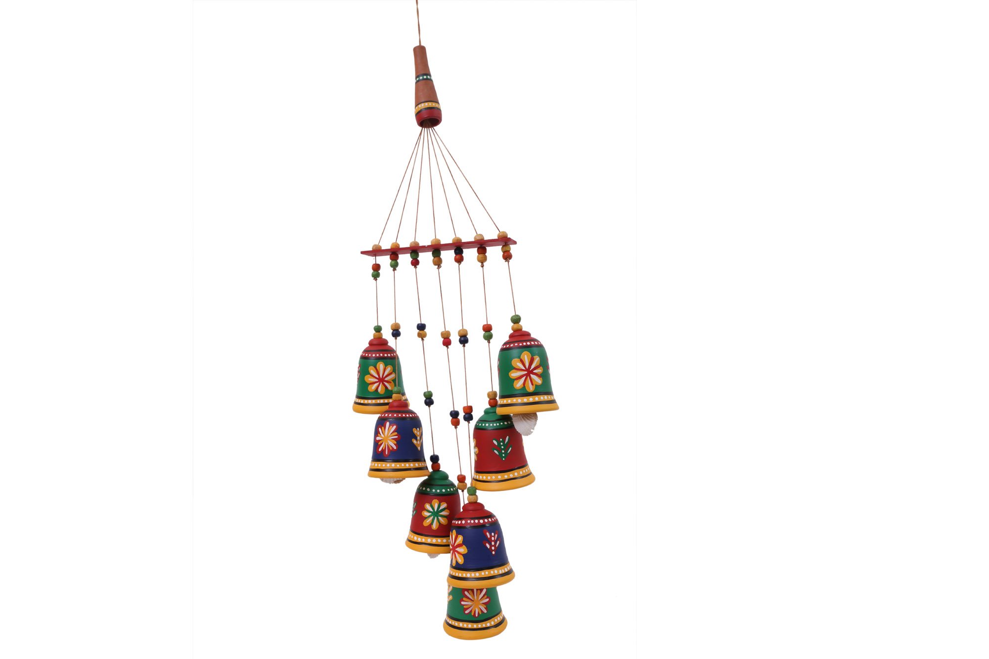 Carillon éolien en terre cuite coloré fait main pour décoration jardin