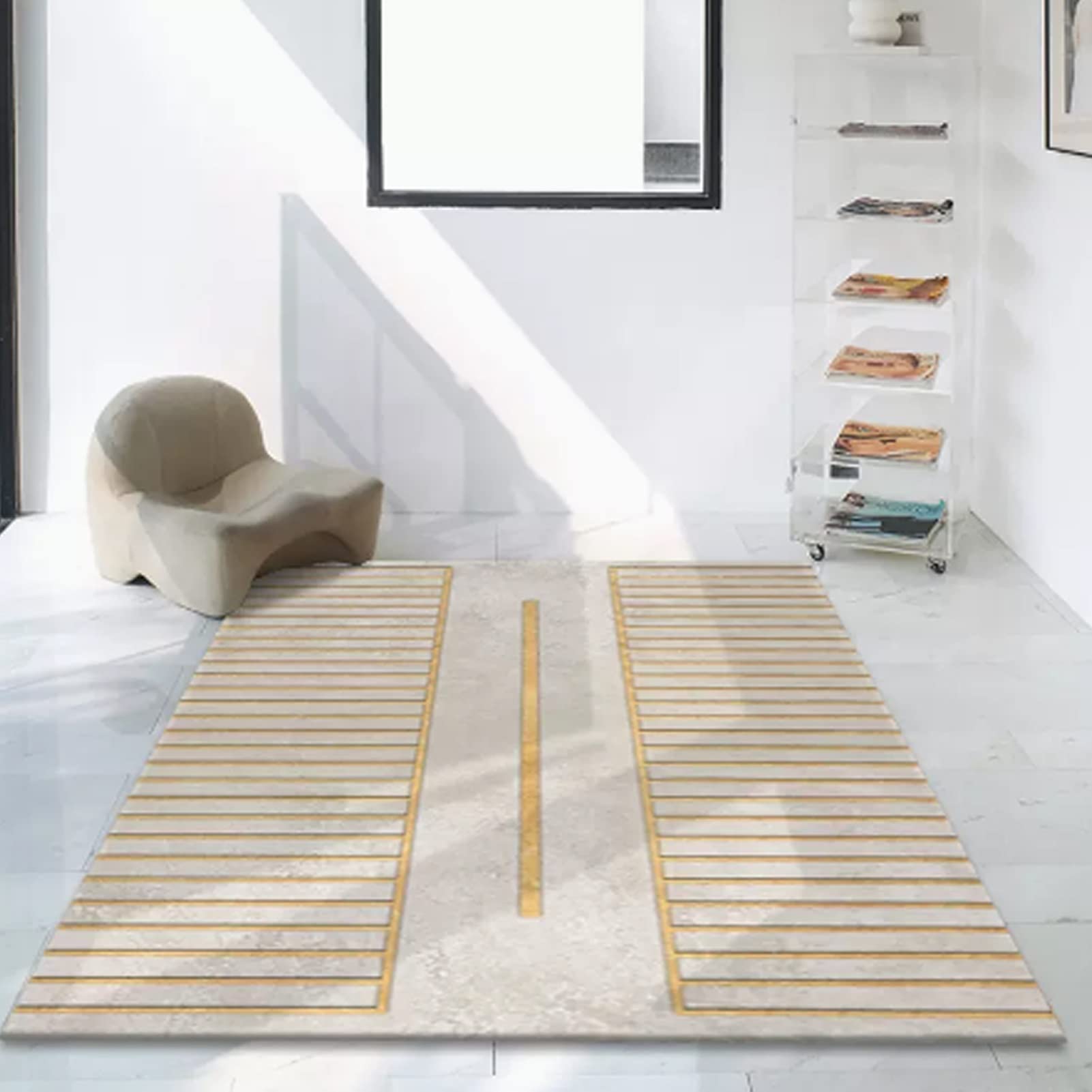 Tapis à carreaux moderne et doux pour décoration de salon et chambre