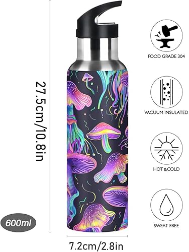 Miniatura 9 de Insulated Stainless Steel Water Bottle with Straw 32 Oz, Leakproof Water Bottles for Gym Outdoor Travel School, Psychedelic Mushrooms Purple