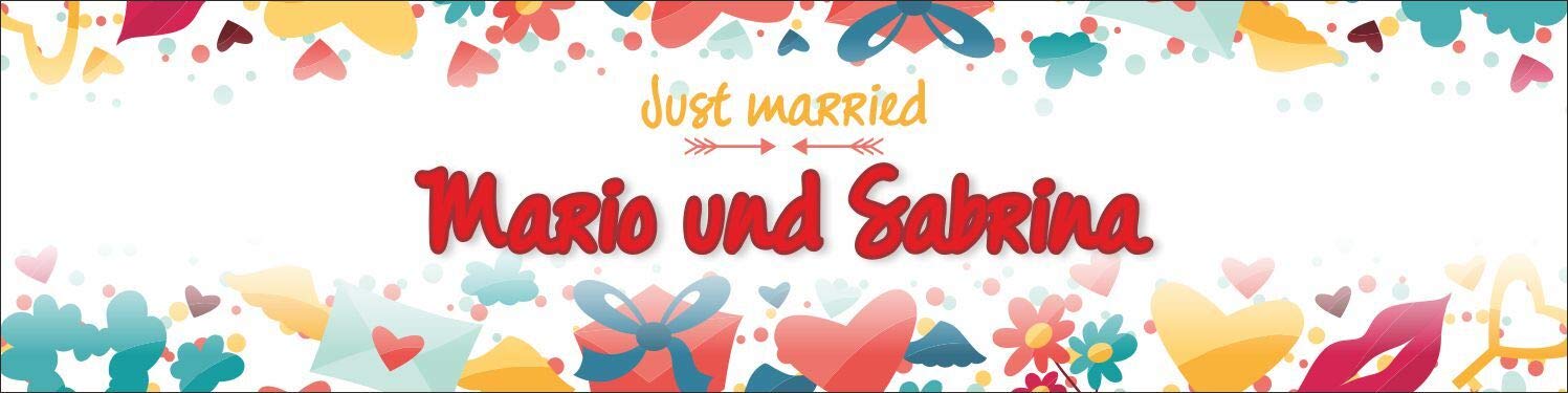 Hochzeitsbanner Motiv 4 mit Ösen 4000 x 1000 mm | PVC 510 g/m², B1 schwer entflammbar, brillanter CMYK-Digitaldruck, rundum geöst, wetterfest, Made in Germany