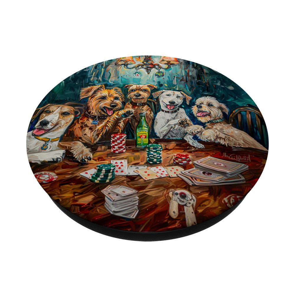 Funny Dog Playing Poker Oil Painting Dog Dad Dog Mom PopSockets Swappable PopGrip, Black - Image 2