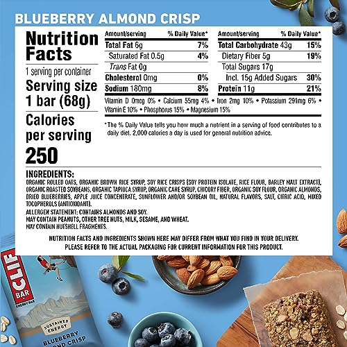 image for CLIF BAR - Blueberry Almond Crisp - Made with Organic Oats - Energy Ba