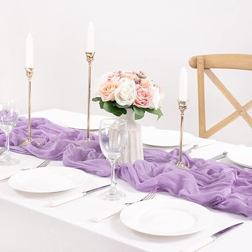 Miniatura 3 de MLMC Paquete de 8 caminos de mesa de gasa de 10 pies de gasa lila transparente arrugada a granel de 35 x 120 pulgadas para decoración de bodas, baby