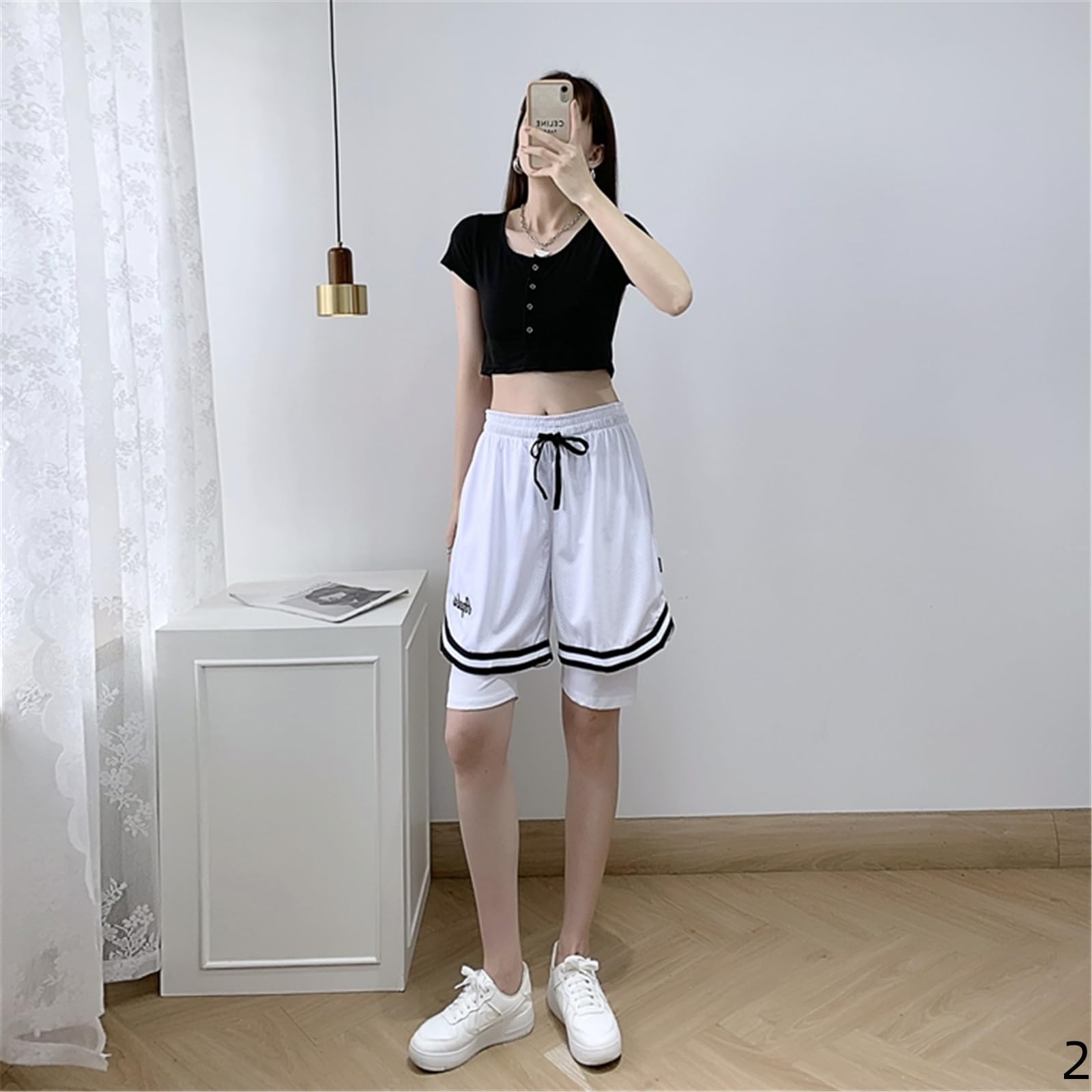 Shorts Donna Shorti Sportivi A Due Pezzi Falsi per Donne Ad Alta Vita Anti-Esposizione Fitness Maratona Yoga Shoga Shogs-Rosa-m