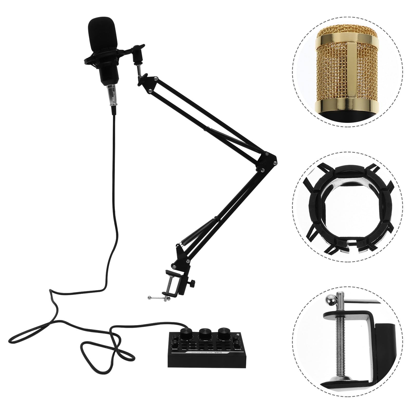 Cabilock 11 Pezzi Kit Microfono Scheda Audio, Nero, Metallo e Plastica, Batteria 1765 Mah, per Webcast e Game Voice, Facile da Installare, Braccio a Sbalzo