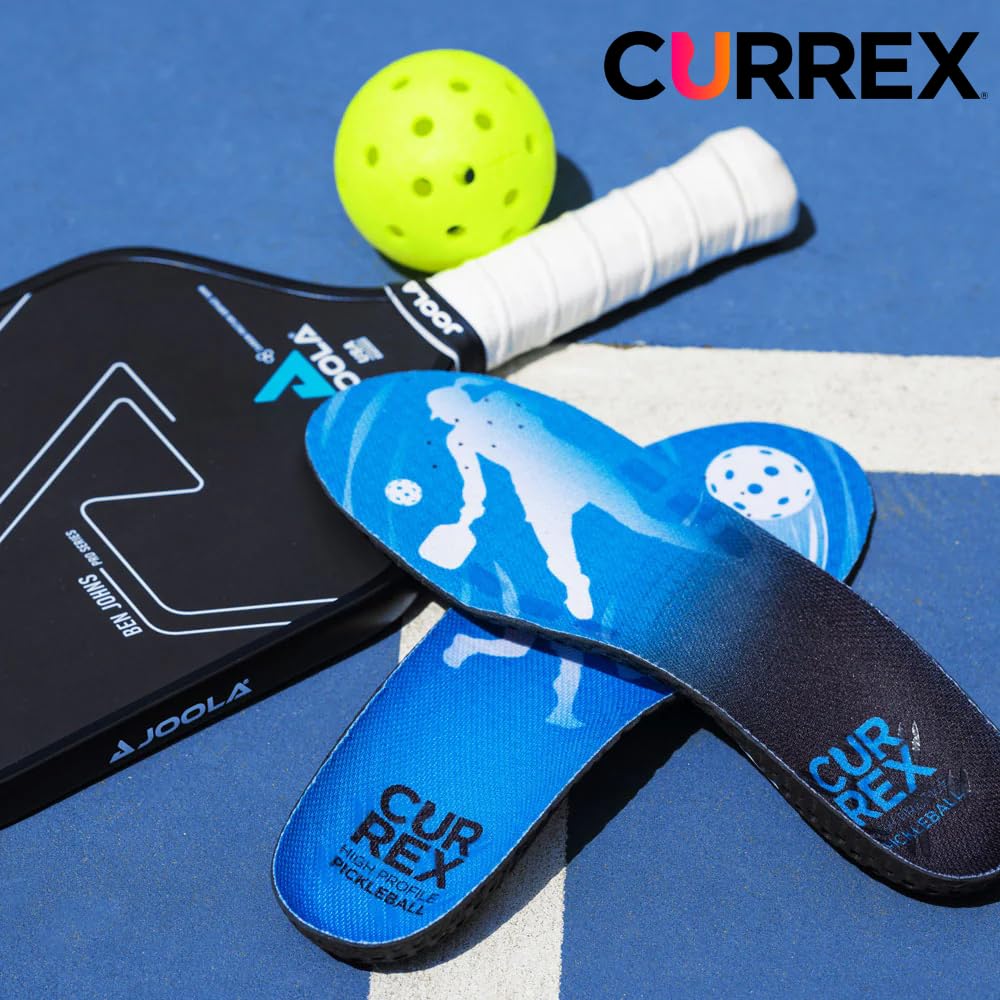 CURREX Pickleball Pro - Solette per scarpe da pickleball, inserti di supporto per arco plantare con superficie super grip e ammortizzazione del tallone di alta qualità, aiuta a migliorare la stabilità