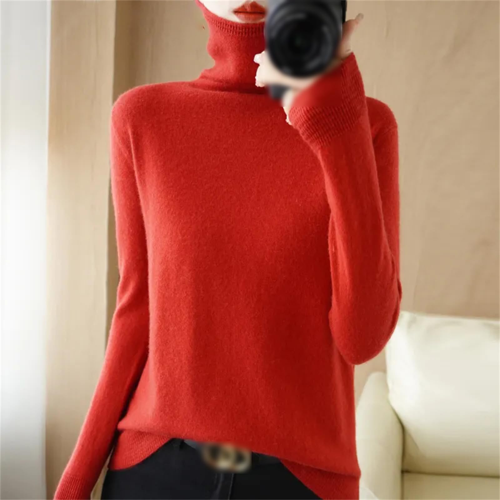 Maglione in o Lana Autunno E Inverno Pullover con Colletto dal Design A Ferro di Cavallo da Donna Top Lavorato A Maglia Casual