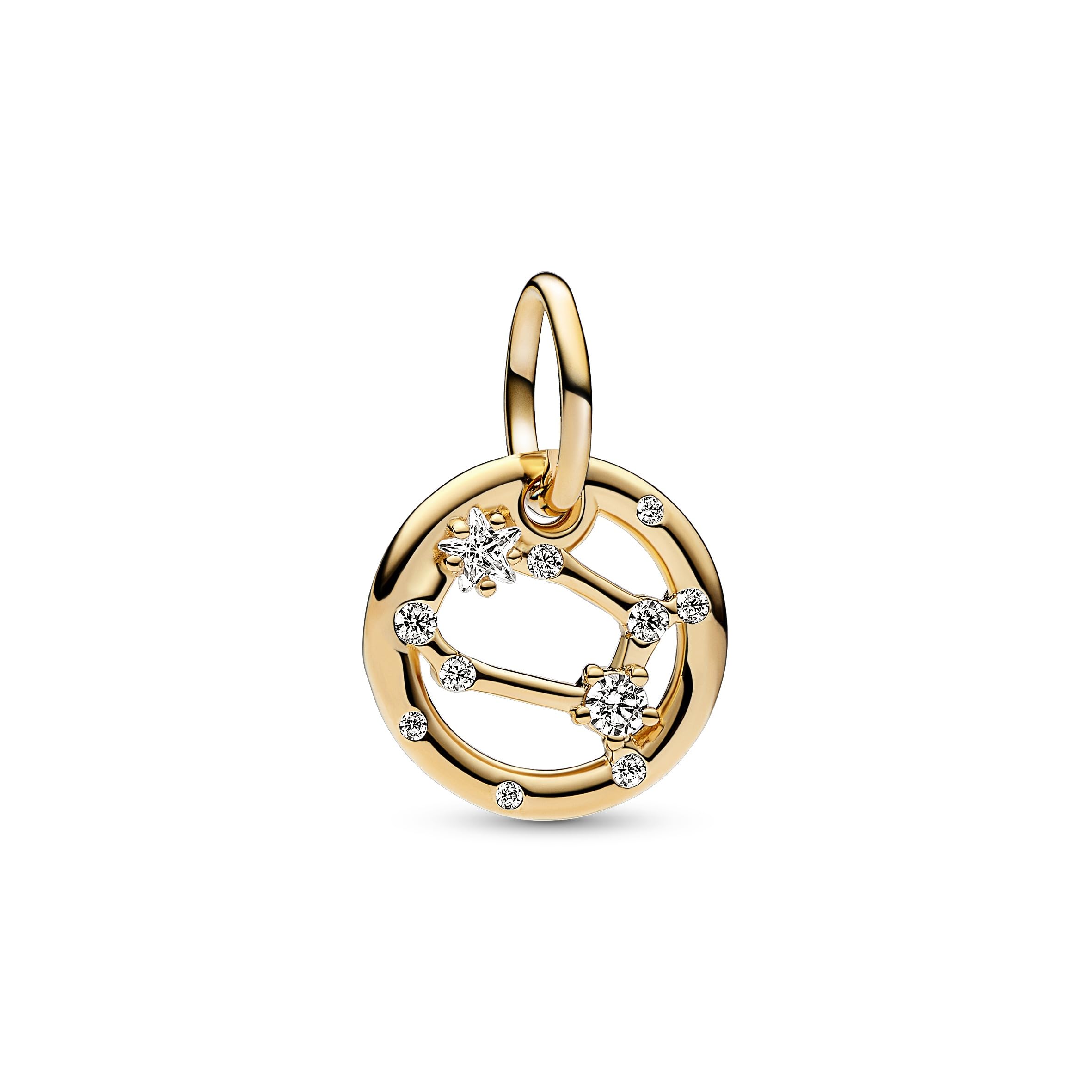 Pandora Moments Gemini zodiac 14k gold-plated dangle with clear cubic zirconia