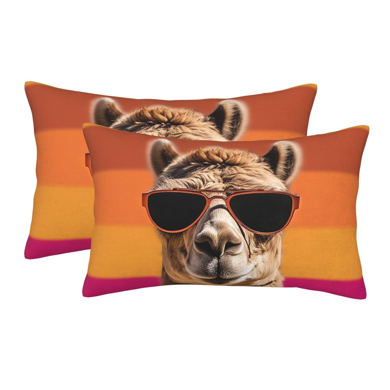 2 Pack Standard Size Pillow Cases for Hair and Skin Soft Breathable Pillow Case Covers with Hidden Zipper Camel Wearing Sunglasses Pillowcase 20"x30" Pillow Cover for Sleeping Gift