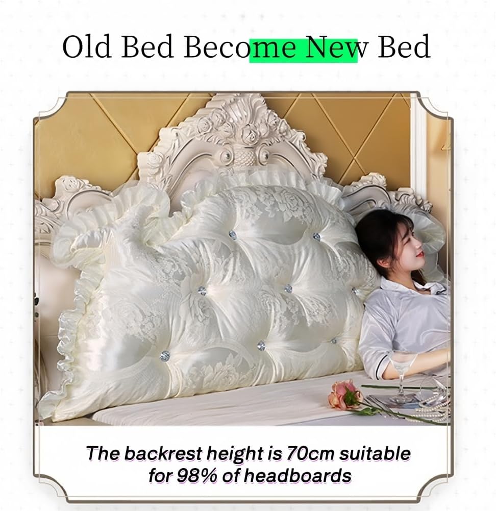 Large Headboard Pillow, Princess Style Reading Pillows Bed Rest Pillow for Sitting in Bed, Lace Process Headboard Backrest Pillows with Removable Cover (Gold, 78.7*27.5 inches (200*70cm))