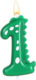 Green Number 1 Dinosaur Candle for Boy Birthday Party Decorations, 1st Birthday Dinosaur Party Supplies, Dino Theme Birthday Number Candle Cake Topper Decorations
