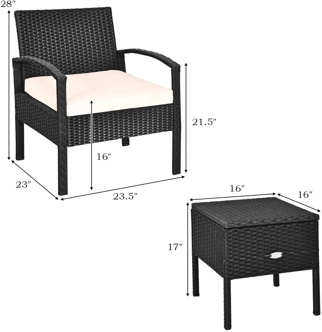 3 Pieces Rattan Patio Furniture Set All-Weather Wicker Conversation Set with Tempered Glass Coffee Table and Comfortable Seat Cushions