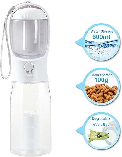 Miniatura 2 de Botella de agua para mascotas de 21 onzas, botella de agua portátil 3 en 1 para perro, dispensador multifuncional para perros, gatos, conejos,