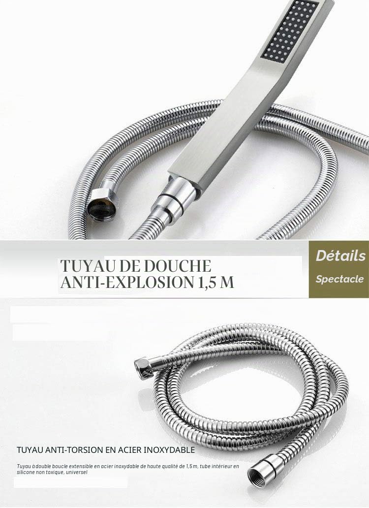 Pommeau de Douche avec Tuyau, Pommeau Douche + 1,5 M Tuyau de Douche Flexible, Haute Pression Douchette Pommeau Economiseur d'eau, Douchette Pommeau Acier Inoxydable, 1 Modes (Carré)