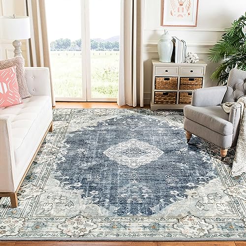 MUJOO 6x9 Area Rugs Washable Rug Non Slip Low-Pile Floral Large