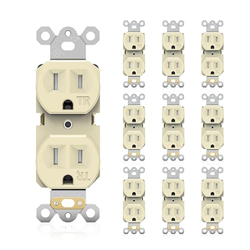 Toma de corriente decorativa dúplex de 15 A, toma de pared eléctrica estándar, grado comercial, resistente a manipulaciones, 2 polos y 3 cables,