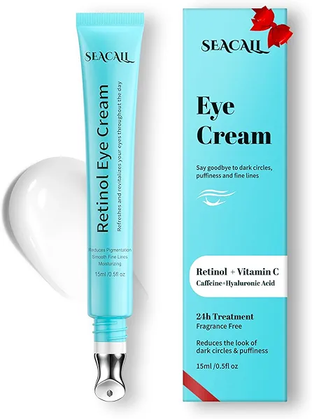 Seacall Retinol Eye Cream - Eye Serum for Dark Circles & Puffiness Anti-Aging - Under Eye Cream with Hyaluronic Acid & Caffeine to Reduce Wrinkles & Repair the Eye Area (15ml)