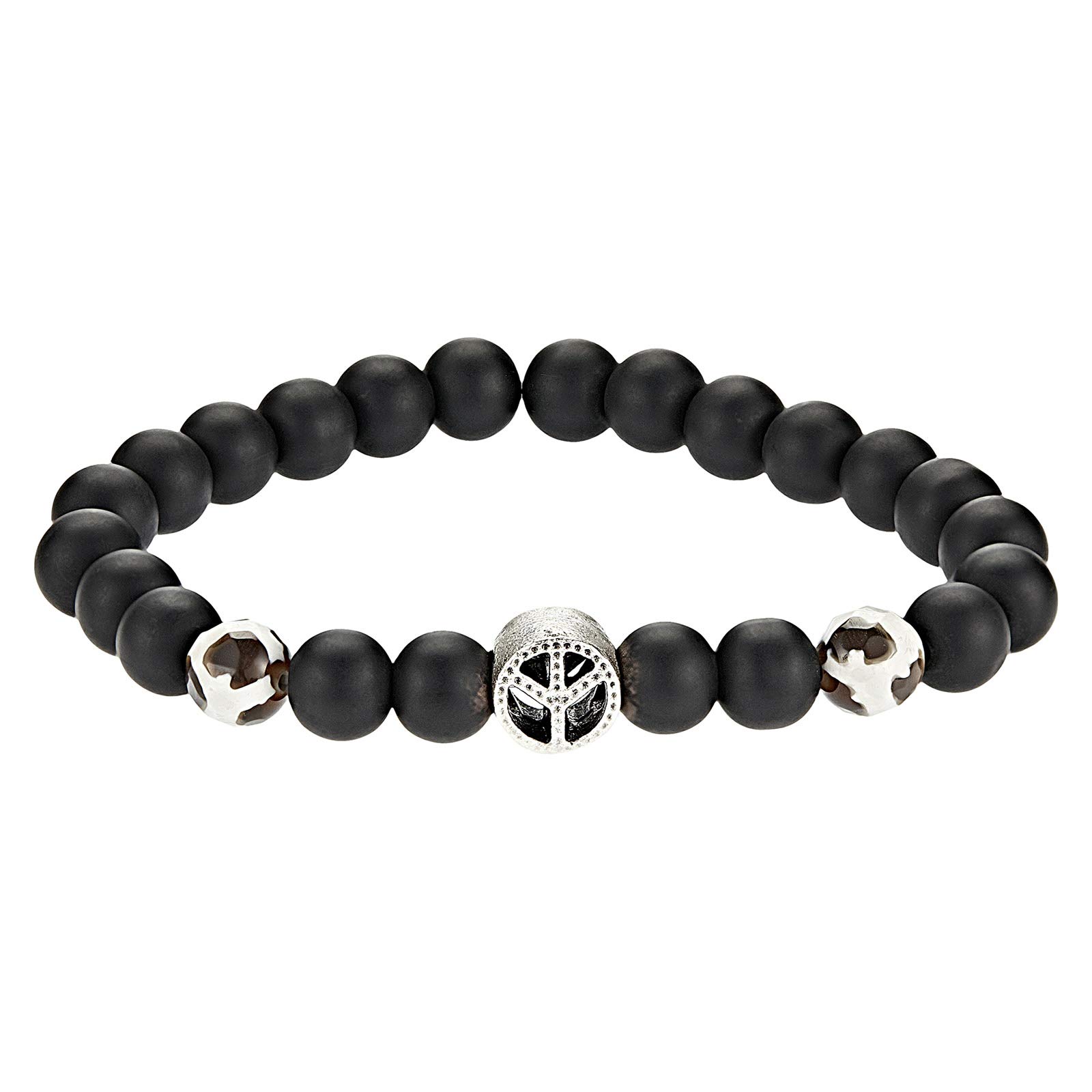AlwanOnyx and Agate Elastic Bracelet with Peace Sign for Men - EE3838PCAG