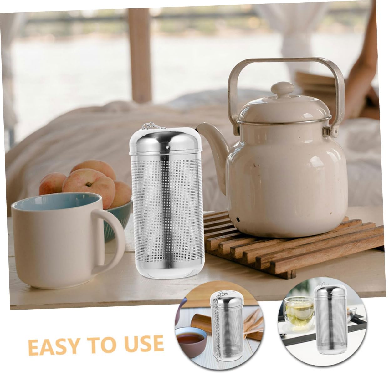 2 piezas Filtro de Especias de Acero Inoxidable para Sopa y Té Infusor Grande con Cadena Colador Reutilizable para Cocina y