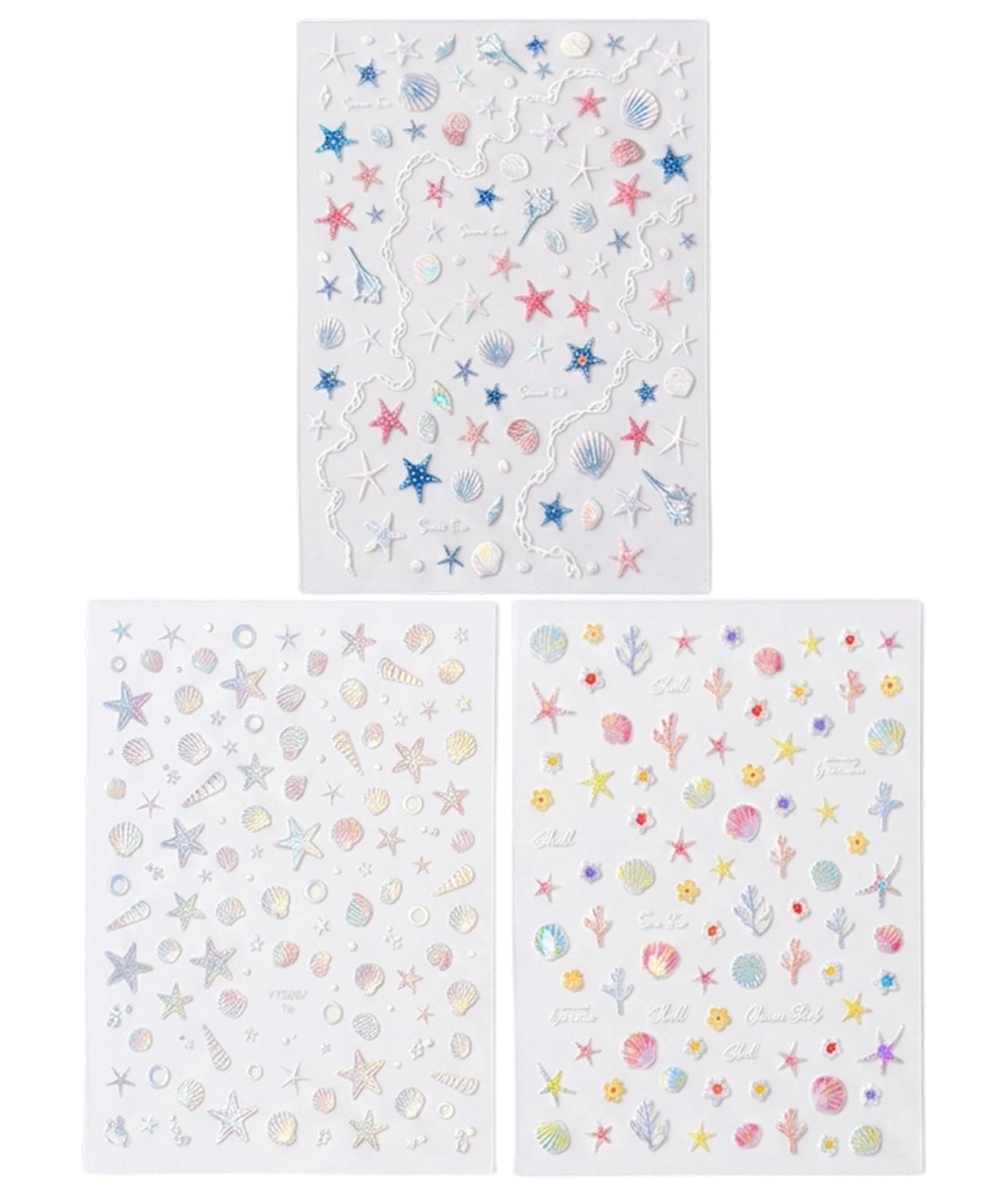 Nail Stickers, Beach Nails Art Stickers with Ocean Designs, DIY Nails Art for Seasonal Fashion and Party Events, 3PCS Shell and Starfish Nail Decals-image-13