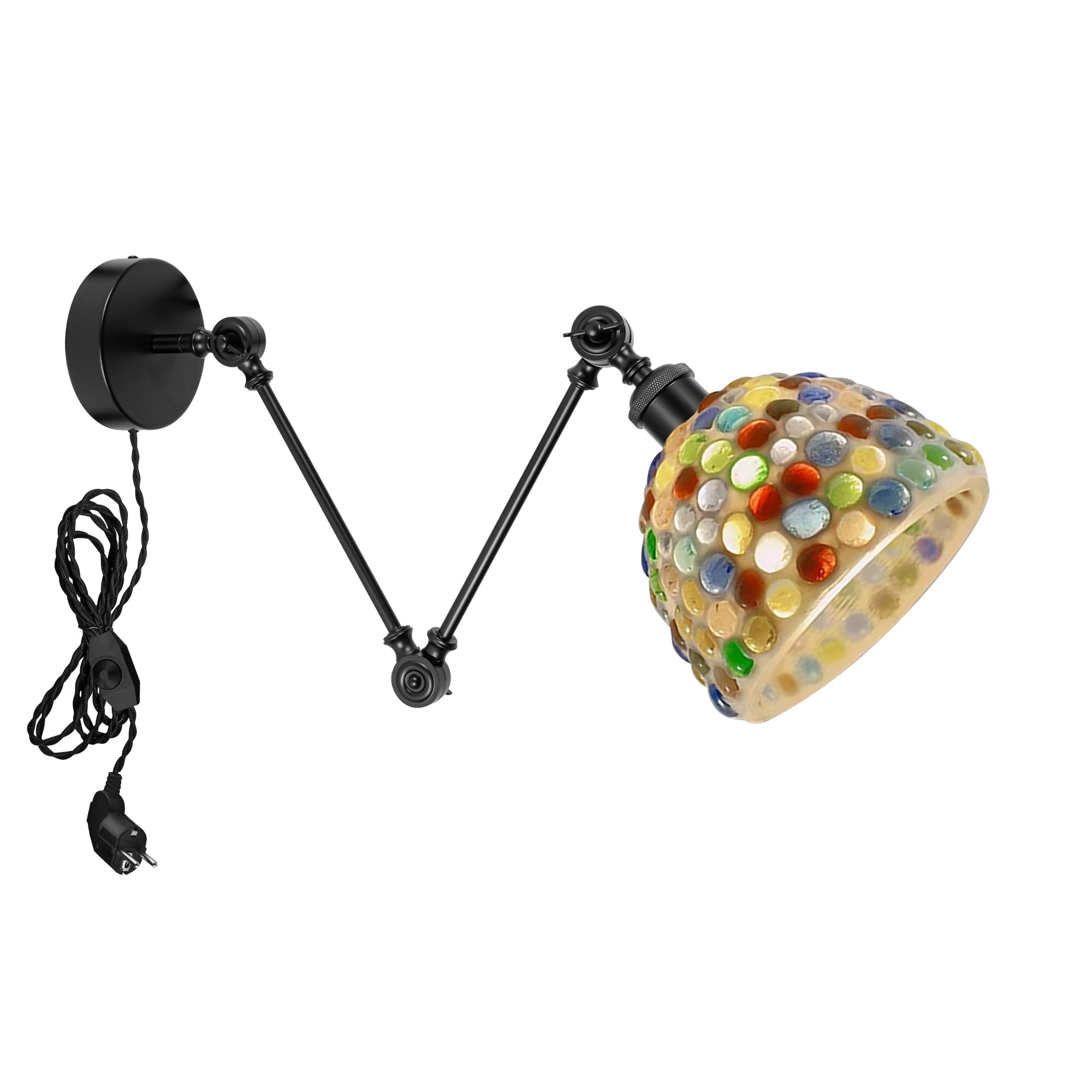 Schwenkarm Wandleuchte Innen, Vintage Glas Dimmbar Wandlampe mit E27 Lampenfassung, Wandleuchte ohne Bohrung für Wohnzimmer Treppenhaus Flur Schlafzimmer DZ0579
