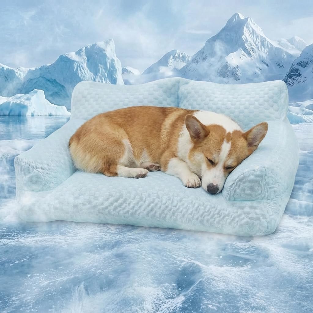 Cooling Dog Bed for Large Medium Small Dogs, Breathable Dog Cooling Mat with Self Cooling Ice Silk Fabric, Washable Summer Pet Bed for Indoor Outdoor,Pink Large