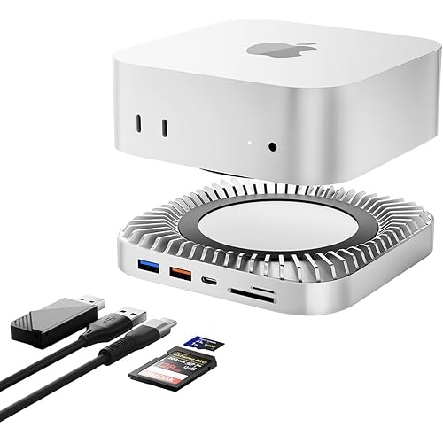 Mac mini M4 Dock, USB C Hub Aluminum Mac mini Stand and HDMI Hub for M4 and Pro 2024 with M.2 NVMe/SATA SSD Enclosure, 4K60Hz HDMI,10G USB A/C, 5G USB A*2, Charge, SD/TF, Audio