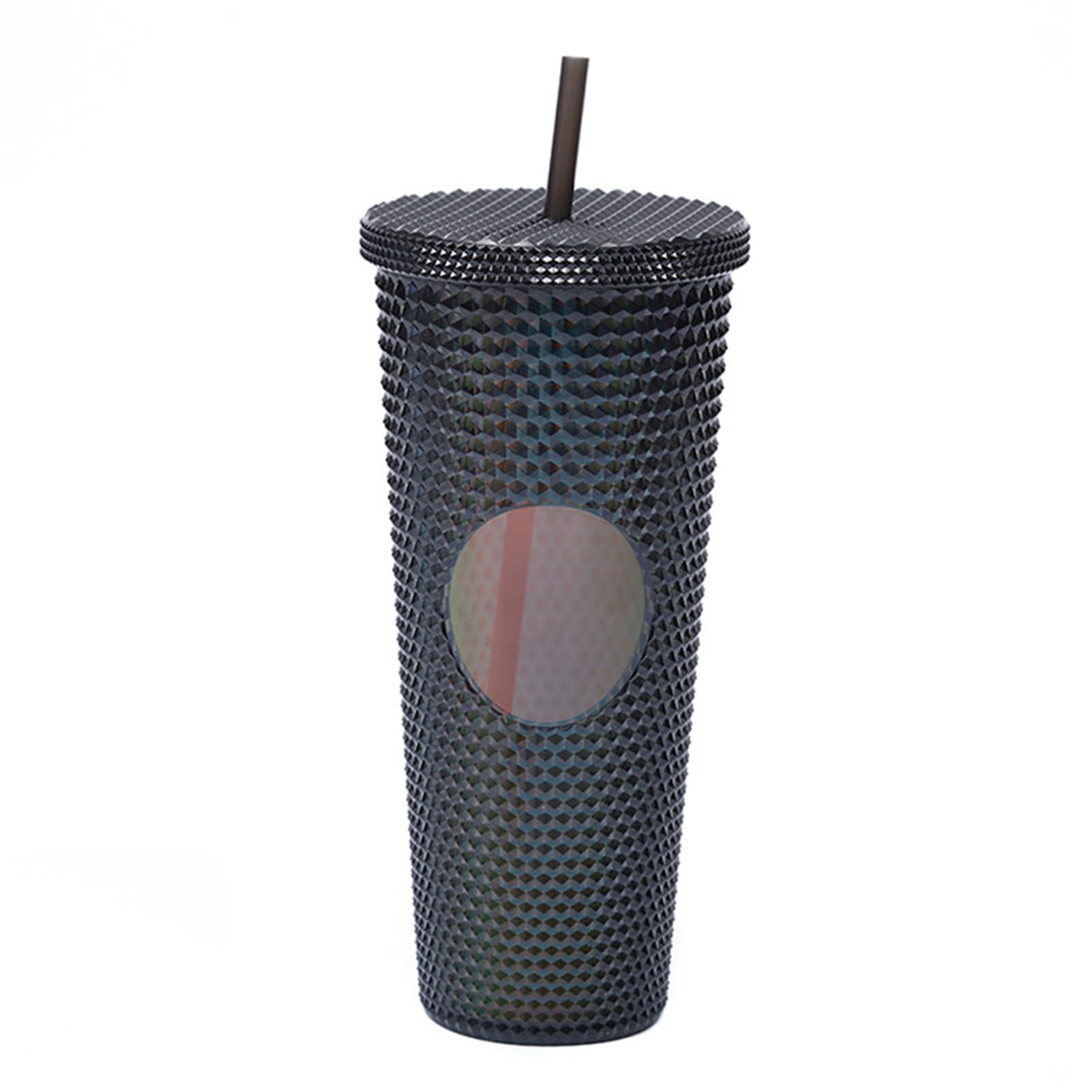 LUCHONG 710ML/24OZ Large Capacity Water Cup Fully Studded Matte Tumbler Reusable Plastic Cup with Wide Opening Leak-Proof Lid Straw