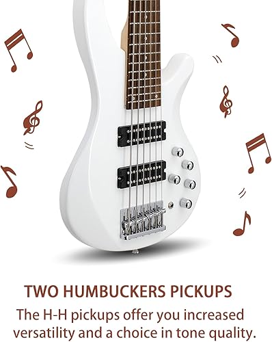 Miniatura 4 de Ktaxon Bajo eléctrico de 6 cuerdas, bajo eléctrico para principiantes con pastilla profesional H-H, selector de pastilla de 3 vías, cable premium,