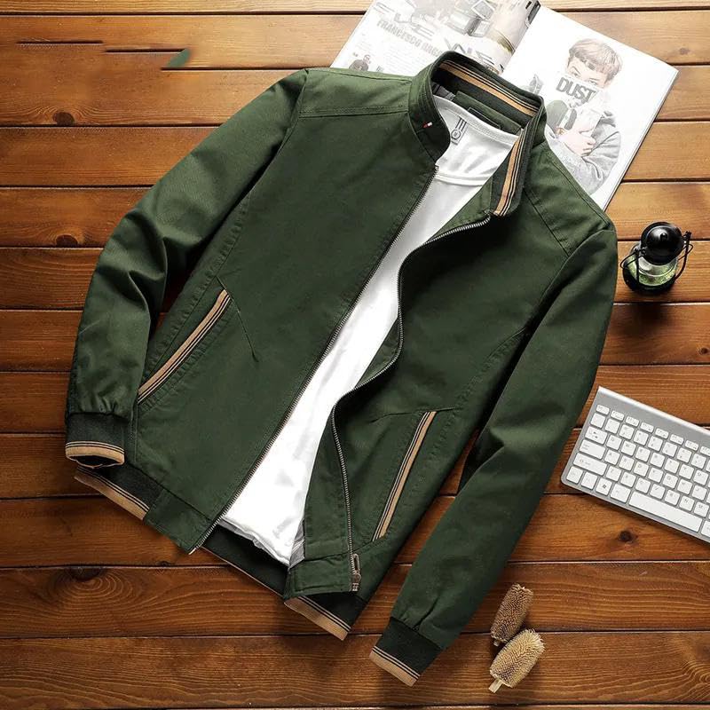 Xingfenly Spring Autumn Men Cotton Jacket Stand Collar Solid Male Casual Windbreaker Bomber Coat Outwear2