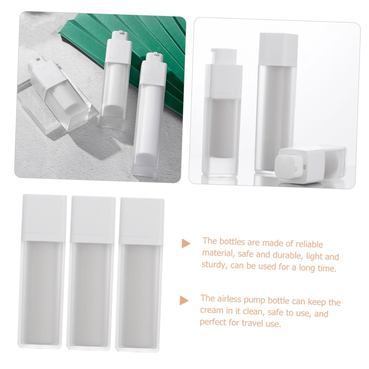 Gatuida 3 Botellas de Viaje Bomba sin Aire Rellenables de 50ml Material As y PP Envases Prácticos para Crema y Loción Ideales para Coche y Viaje