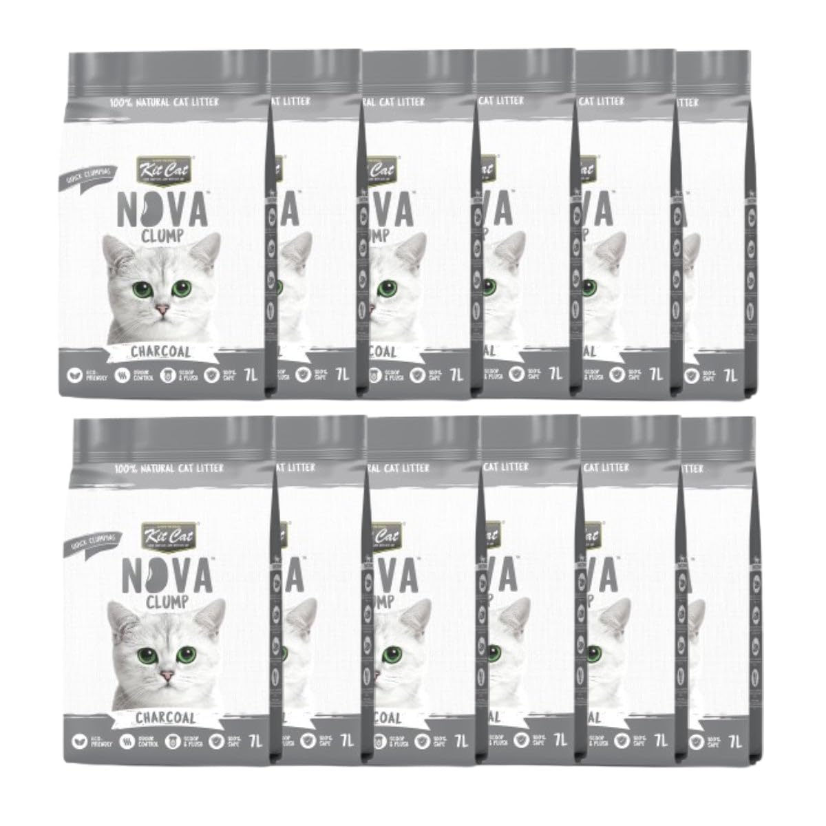 Kit Cat Pack 12x Arena Eco SoyaClump - Charcoal 7L Arena para Gatos