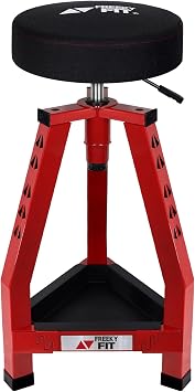 Adjustable Shop Stool, Mechanics Garage Bar Stool Chair, Work Metal Stool for Workshop, Adjustable Height, 360  Swivel Padded Seat, Tool Tray Storage, 350 LBS Capacity, Heavy Duty, Red