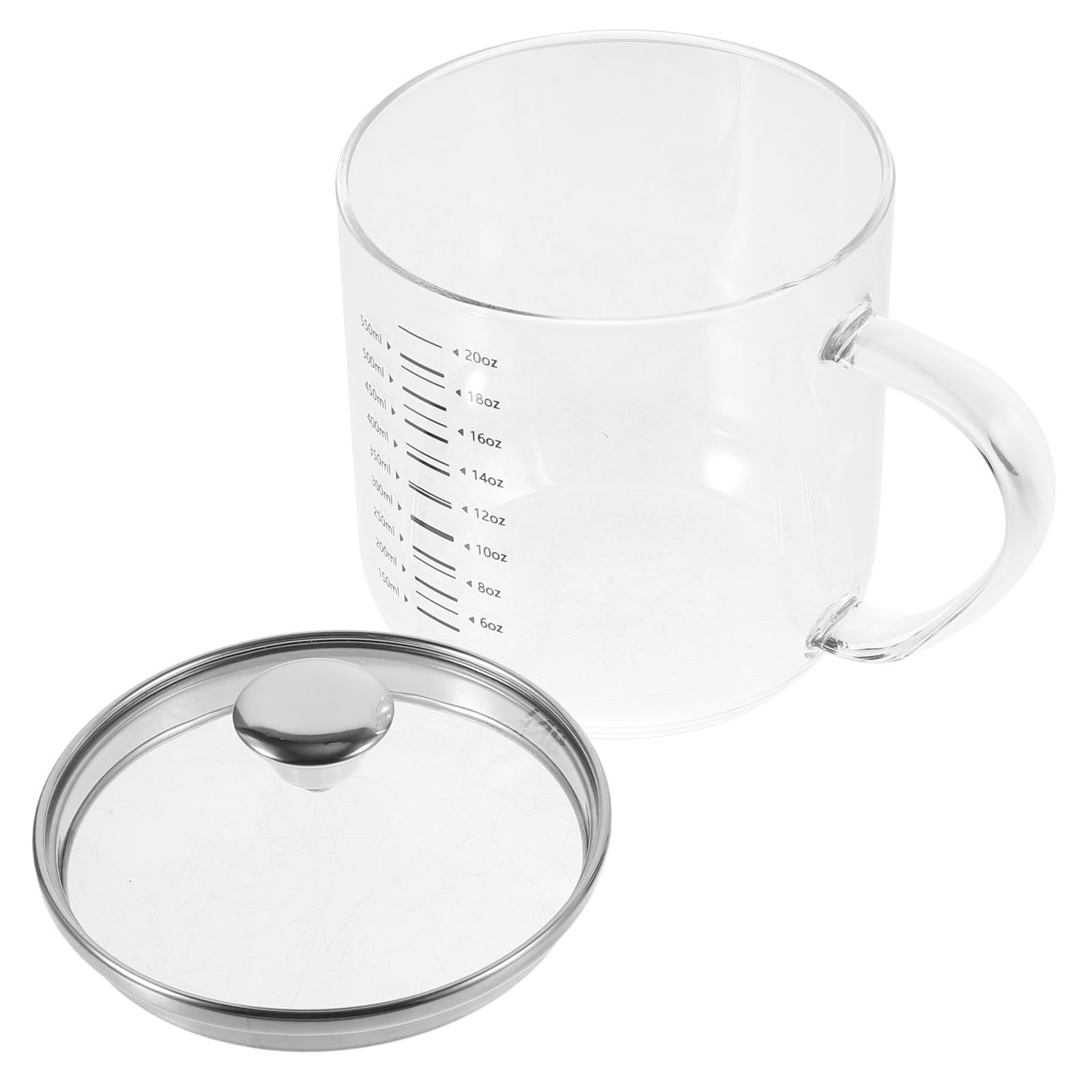 Taza medidora de café de vidrio con tapa protectora y volumen de 550ml