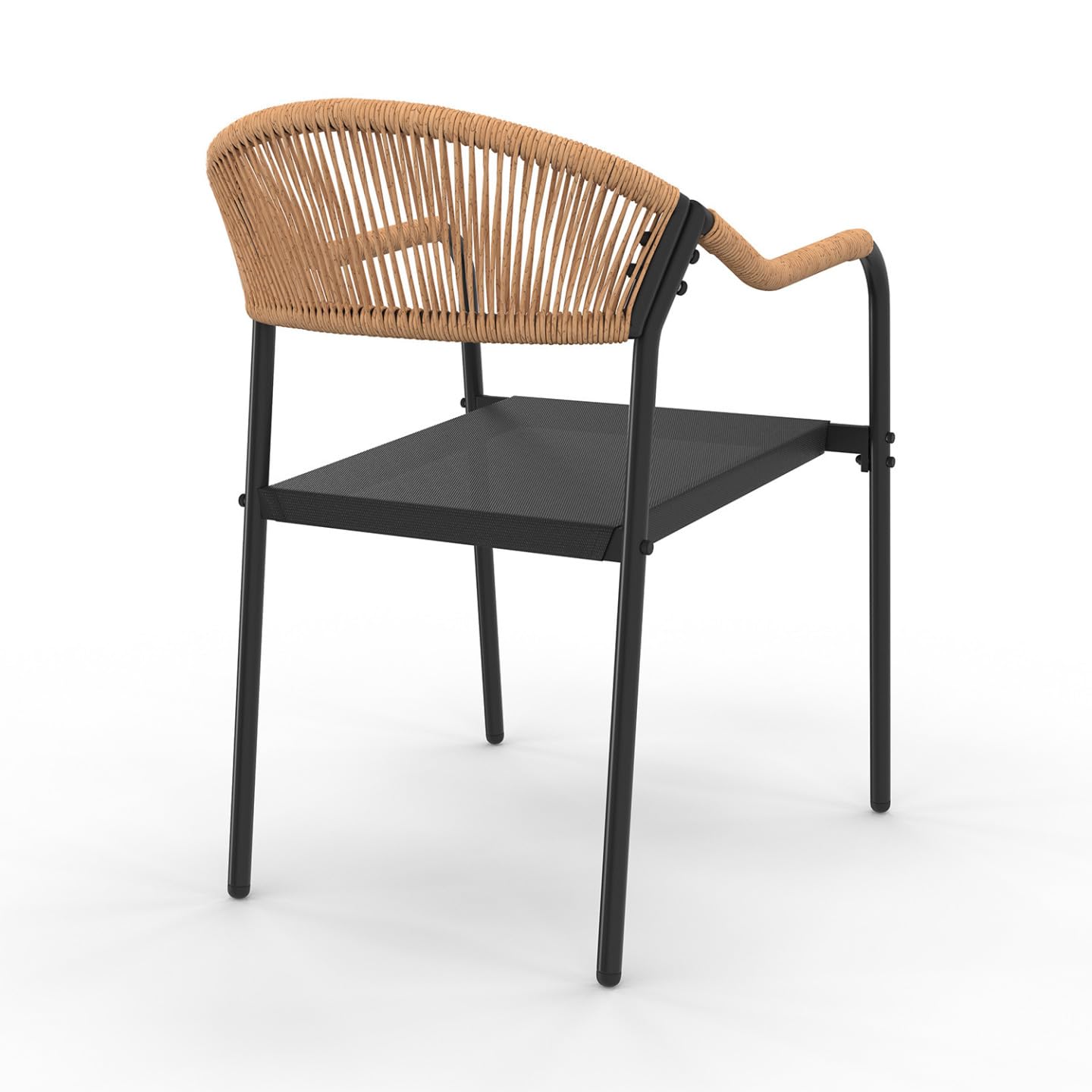 IDMarket - Lot de 4 chaises de Jardin Madeira métal, Cordage et textilène Noir et rotin Clair