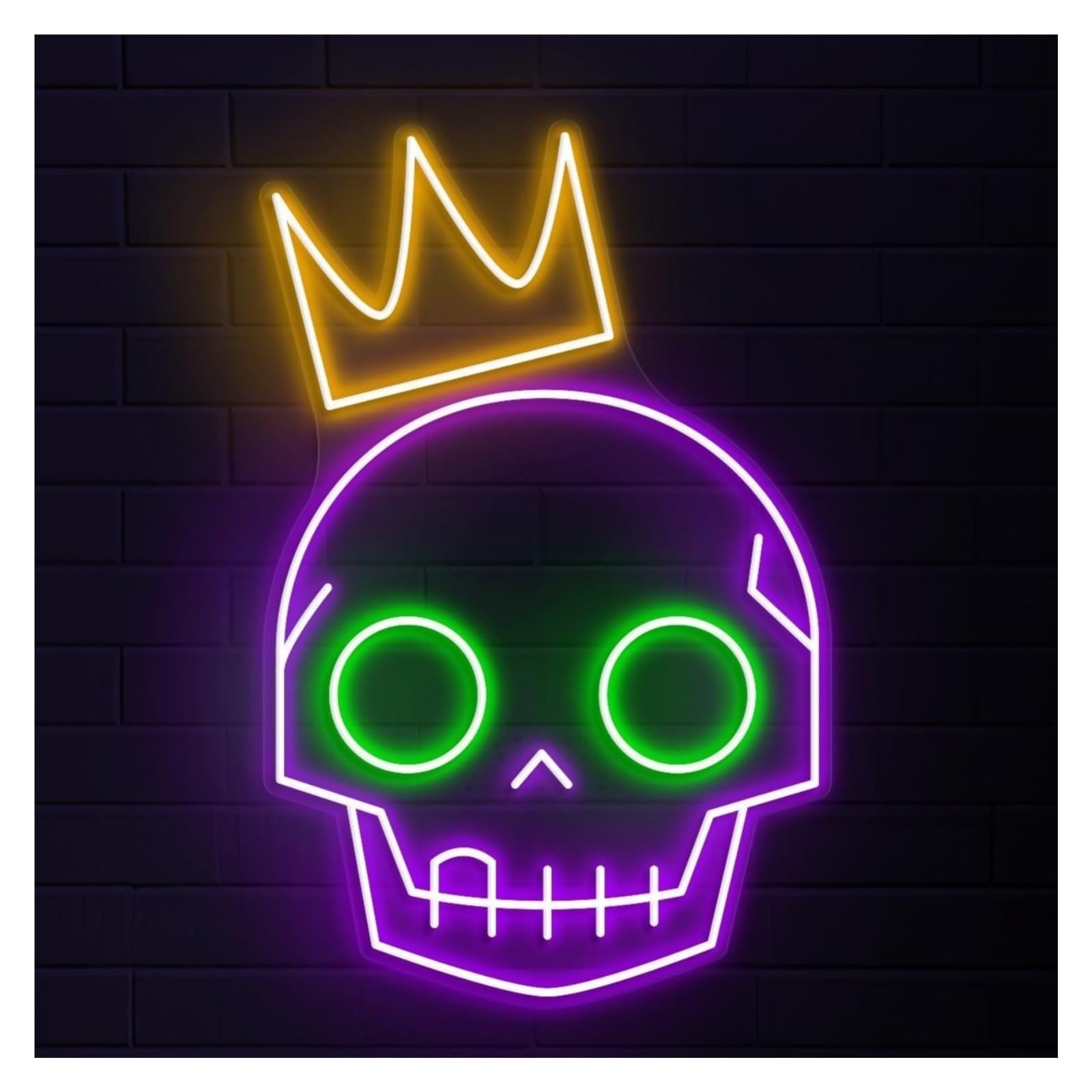 RONGCH Hanging Art Signs Skull with Crown Neon Sign, Suitable for Cafe Wall Art Decor Brightness Adjustable 44cm