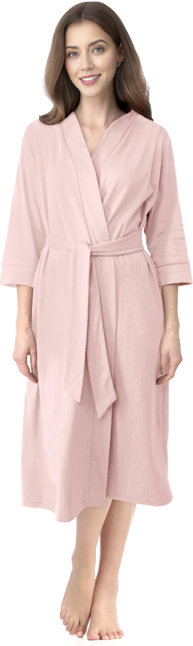 NY ThreadsWomens Robe Long Knit Bathrobe Lightweight Kimono Robe for Women Soft Sleepwear Ladies Cotton Blend Loungewear